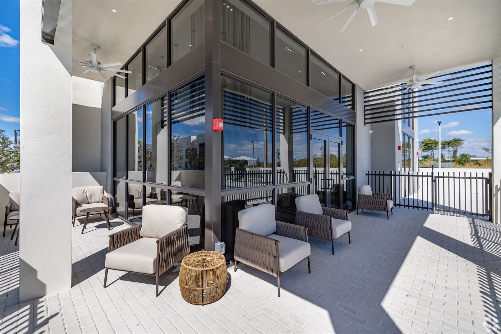 Outdoor covered lounge with seating